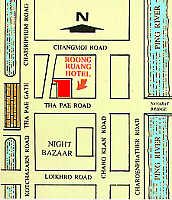 Map of Roong Ruang Hotel and around, Thapae Gate, Chiang Mai  (12.5 K)
